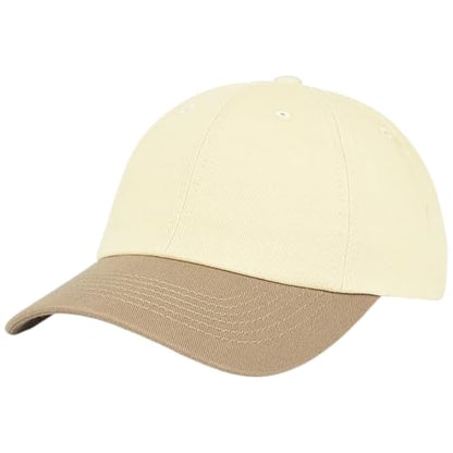 E BY ELIDAN Two Tone Dad Hat, Low Profile Baseball Cap - color: Cream Khaki