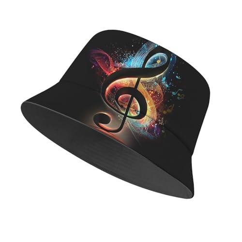 Amasnay Neon Bucket Hat Cotton Double-Side-Wear Reversible Sun Hat for Women Men, Summer Vacation Travel Beach Fisherman Hat - color: Music Note