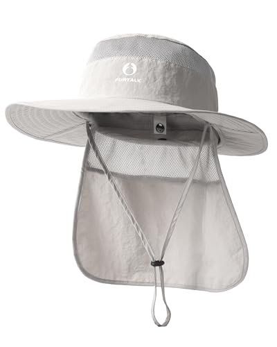 FURTALK Sun Hats for Men Women Fishing Hat with Neck Flap UPF Protection - color: Light Grey