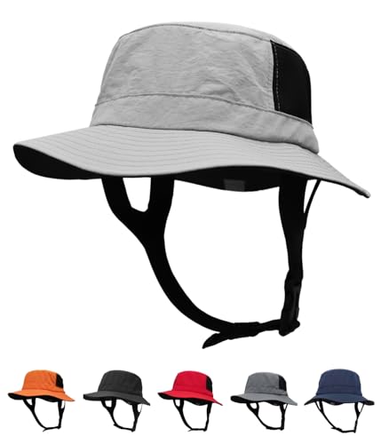 Mens Womens Surf Bucket Hat Waterproof UPF50+ Foldable Beach Sun Hats - color: Grey