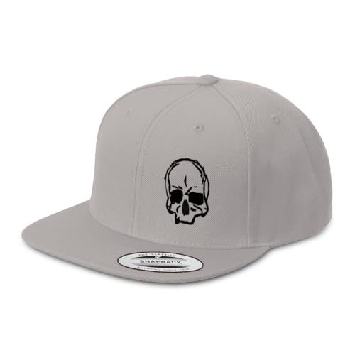 Speedy Pros Snapback Hat for Men Flat Brim Left Side Panel Hats Skull Outline A Embroidered Flat Bill Hat Acrylic - color: Silver Design Only