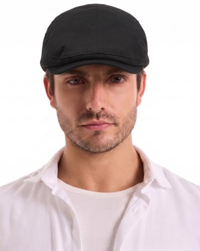 ZLYC Men Summer Flat Cap Scally Ivy Gatsby Newsboy Beret Driver Hat - color: Solid Black