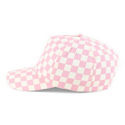 Trendy Apparel Shop Structured 5 Panel Checkered Print Baseball Cap - color: Pink