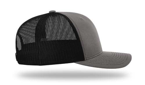 Richardson 112 Trucker Hat - Premium Blank Baseball Cap, Adjustable Snapback Hat - Structured Six Panel Richardson Blank Hats - color: Charcoal/Black