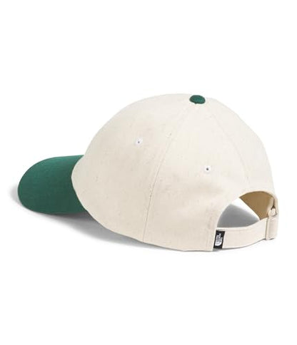 The North Face Norm Baseball Hat | Shallow Fit Ball Cap with Embroidered Logo, Adjustable Strap Closure & Silver Buckle - color: Hunter Green/White Dune