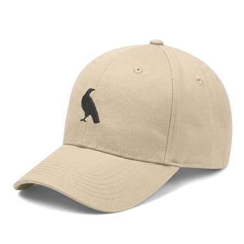 Wishper Studio Embroidered Baseball Cap for Women Men, Cotton Hat with Adjustable Velcro, Minimalist Animal Embroidery - color: Khaki