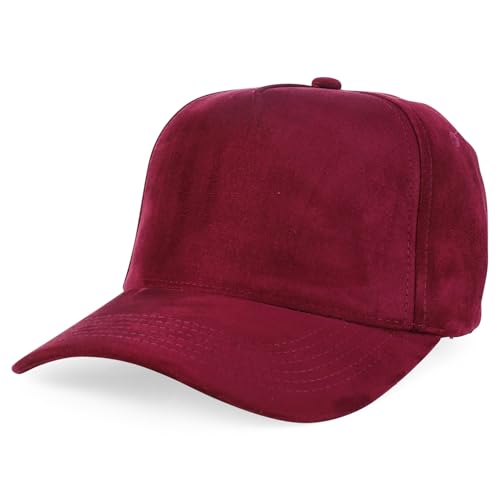Trendy Apparel Shop 5 Panel Structured Soft Suede Snapback Ball Cap - color: Burgundy