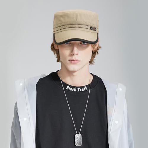 Cadet Army Hat 2 Pieces Flat Top Cap Unisex Military Hat for Women Men - color: Army Green E + Beige E