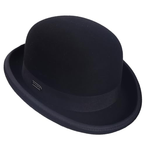 Men's Wool Fedora Hats Women Felt Bowler Derby Hat with Feather - color: Black, size: Large