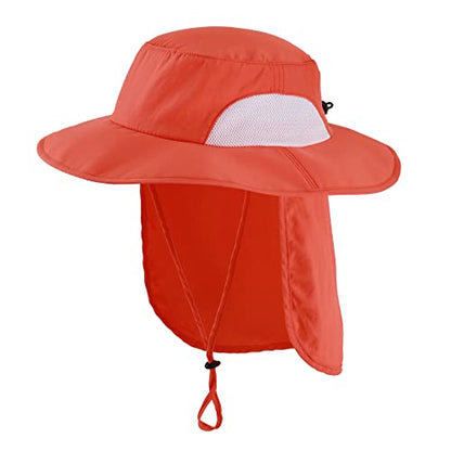 Home Prefer Outdoor UPF50+ Mens Sun Hat with Neck Flap Womens UV Protection Hat Wide Brim Safari Fishing Hiking Gardening Hat - color: Red