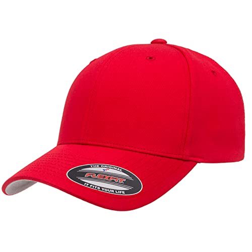 Flexfit 5001 Standard Cotton Twill 6-Panel Fitted Baseball Cap - color: Red, size: Large-X-Large