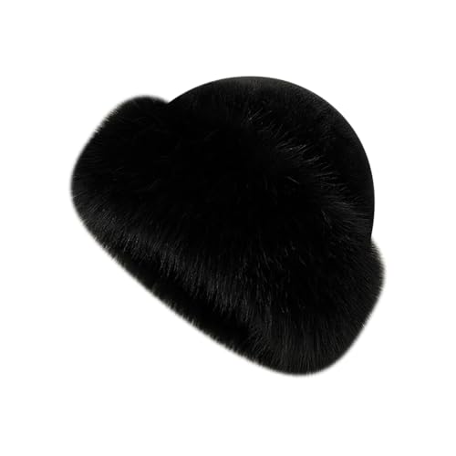 Faux Fur Bucket Hat Winter Warm Plush Hat Fluffy Fisherman Hat Fuzzy Russian Hat Furry Thick Cap for Women Ladies Black - color: Black