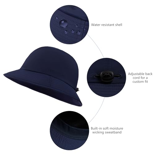 BASSDASH UPF50+ Fishing Bucket Hat for Men Women Lightweight Water Resistant Packable Outdoor Summer Sun Hats FH13 - color: Dark Blue