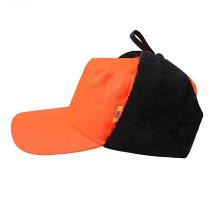 High Visibility Winter Ski Cap Warm Fleece Lined Pilot Visor Cap Windproof Earflap Peruvian Hunting Trapper Hat - color: Orange