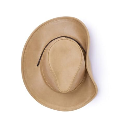 Minnetonka Unisex Aussie Leather Hat with Adjustable Chin Strap - color: Tan, size: Medium