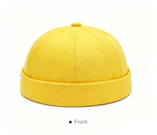 Gogobear Mens Brimless Docker Beanie Adjustable Rolled Cuff Sailor Cap - color: Lemon Yellow