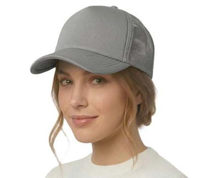 NYFASHION101 Plain Mesh Trucker Hat - Breathable 6-Panel Daily Snapback Cap, Customizable Ideal for DIY Embroidery & Patches - color: Light Gray