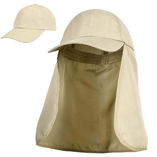 Tirrinia Wide Brim Sun Hat with Neck Flap for Men & Women - color: #3 Tan