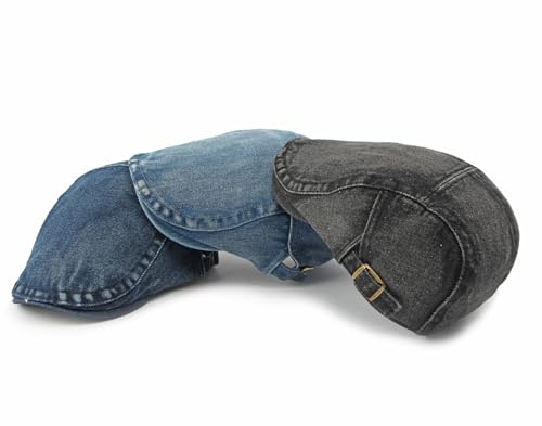 Cotton Newsboy Cap,Breathable Ivy Gatsby Cabbie Beret Hat for Men's Women Driving Hunting Golf - color: Denim Black