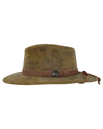 Outback Trading Men's 1356 Kodiak Water-Resistant UPF 50 Distressed Leather Western Hat with Adjustable Chin Cord - size: Small