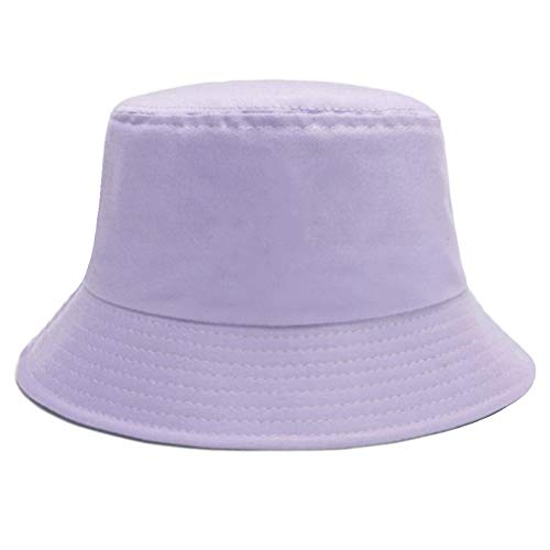 Bucket Hat for Women Men, Reversible Cotton Summer Sun Beach Cap Solid Color Style - color: A-lavender
