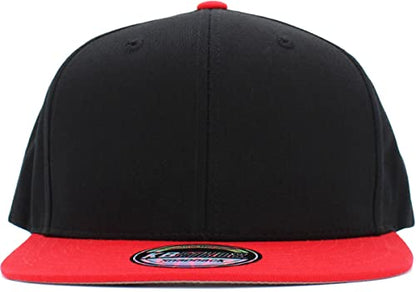 KBETHOS Classic Snapback Hat Blank Cap Underbrim Cotton Wool Blend Flat Visor Adjustable Unisex - color: Black Red