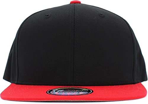 KBETHOS Classic Snapback Hat Blank Cap Underbrim Cotton Wool Blend Flat Visor Adjustable Unisex - color: Black Red