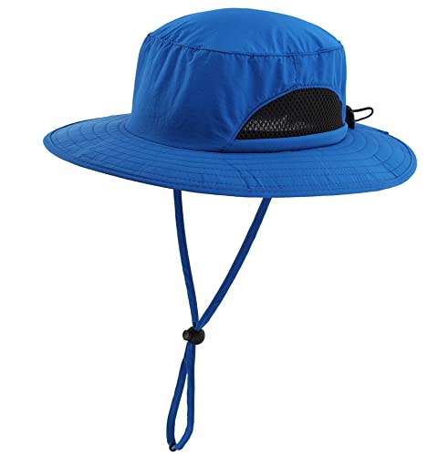 Kids Sun Protection Hat Quick Dry Adjustable Wide Brim Bucket Hat for Boys Girls Summer Fishing Hiking - color: Blue