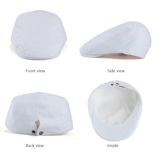 Classic Solid Flat Cap Newsboy Hats for Men Retro Cabbie Driving Adjustable - color: C02 White With Mesh Lining