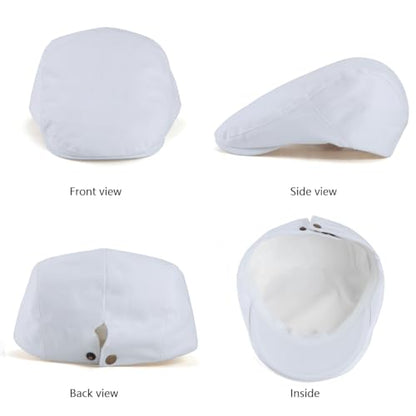 Classic Solid Flat Cap Newsboy Hats for Men Retro Cabbie Driving Adjustable - color: C02 White With Mesh Lining