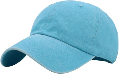 KBETHOS Classic Unisex Cotton Adjustable Low Crown Baseball Cap – Plain Dad Hat - color: Clear Blue Pigment Dyed