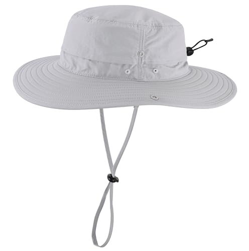 Connectyle Sun Hat for Men Women Outdoor UV Protection Safari Hat for Fishing Hiking Gardening Breathable Cowboy Hat UPF50 - color: Light Grey
