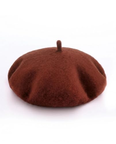Wool French Beret Hats for Women Classic Winter Beanie Cap - color: Brown
