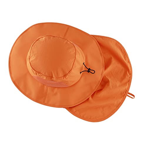 Home Prefer Outdoor UPF50+ Mens Sun Hat with Neck Flap Womens UV Protection Hat Wide Brim Safari Fishing Hiking Gardening Hat - color: Orange