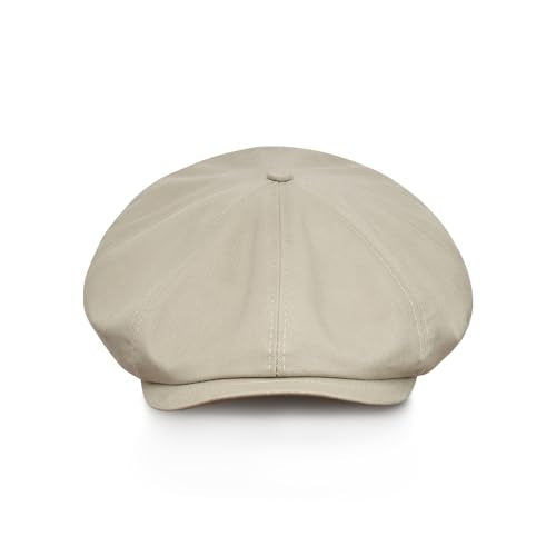 Sterkowski Shelby Paperboy Hat | 100% Softened Cotton Newsboy Cap for Men | 8 Panel Peaky Style - color: Beige/Gray, size: 7