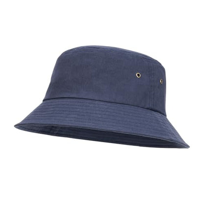BOTVELA Men Cotton Foldable Flat Top Bucket Sun Hat - color: Navy, size: 7 1/8-7 1/4