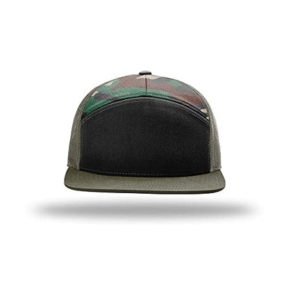 Richardson 168 Hi-Pro 7 Panel Adjustable Snapback Trucker Mesh Back Cap - color: Black/Green Camo/Loden