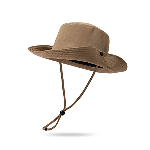 CLAPE Wide Brim Sun Hat for Men Women Lightweight Breathable Fishing Hat UPF50+ Foldable Bucket Hat for Fishing Hiking Beach - color: Xt05-khaki