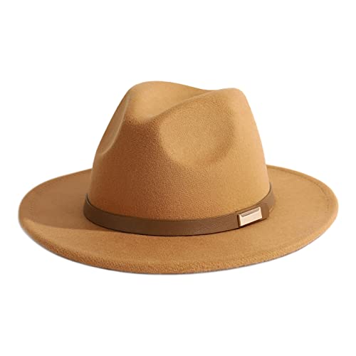 Fedora Hats for Men Wide Brim Panama Hat with Classic Belt - color: Z-beige Belt Camel