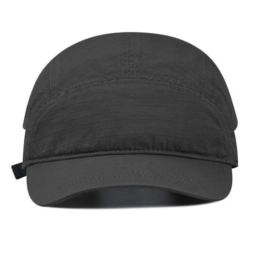 Croogo Short Brim 5 Panel Baseball Cap Cooling Trucker Dad Cap Adjustable Strap Cadet Cap Curved Brim Snapback Hats for Daily - color: Wbdy1-black