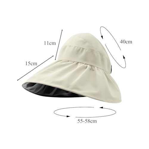 Sun Visor Hat for Women UPF 50+ Wide Brim Packable Ponytail Hat Shapeable UV Protection Shell Hat Roll-up Foldable Sun Hat - color: Beige