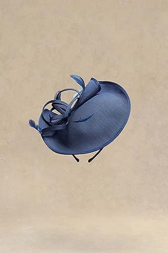 BABEYOND Wide Linen Feather Derby Fascinators Hats for Women Tea Party Hat - color: Style 2-navy Blue