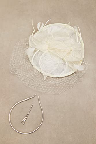 BABEYOND Fascinators Hats for Women Pillbox Kentucky Hat with Feather Veil - color: Off-white