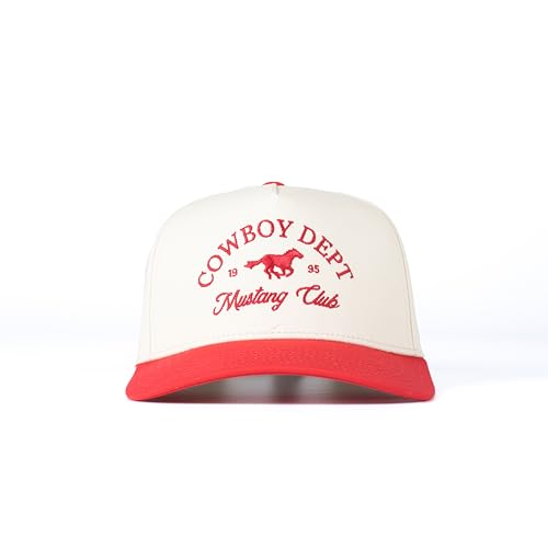 Vintage Trucker Hat for Men & Women - Adjustable Snapback, 100% Cotton, Embroidered Country & Western Styles - color: Beige, Red