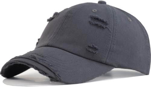 TSSGBL Unstructured Distressed Baseabll Cap Cotton Soft Dad Hat Adjustable Low Profile Headwear Ball Caps for Women Men - color: Distressed Charcoal, size: Medium-Large