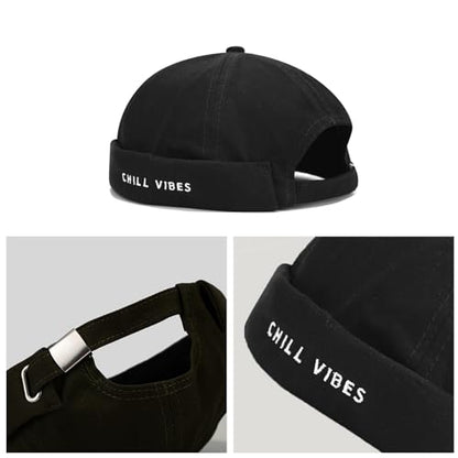 Mens Docker Cap Brimless Skullcap Sailor Cap Rolled Cuff Retro Beanie Hat - color: Black
