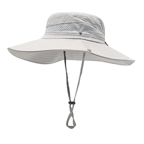 ZLYC Men Waterproof Camo Sun Hat Wide Brim Mesh Fishing Bucket Hat - color: Solid Light Gray