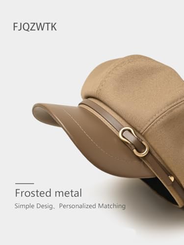 Womens Newsboy Cap Fashion PU Leather Cabbie Painter Hat Beret Cap - color: Khaki