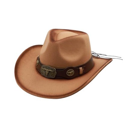 Western Cowboy Hat for Men Cowgirl Hat for Women Unisex Wide Brim Felt Fedora Hats Classic Cowboy Hats - color: Khaki-coffee