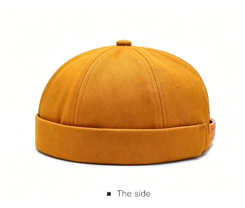 Gogobear Mens Brimless Docker Beanie Adjustable Rolled Cuff Sailor Cap - color: Yellow